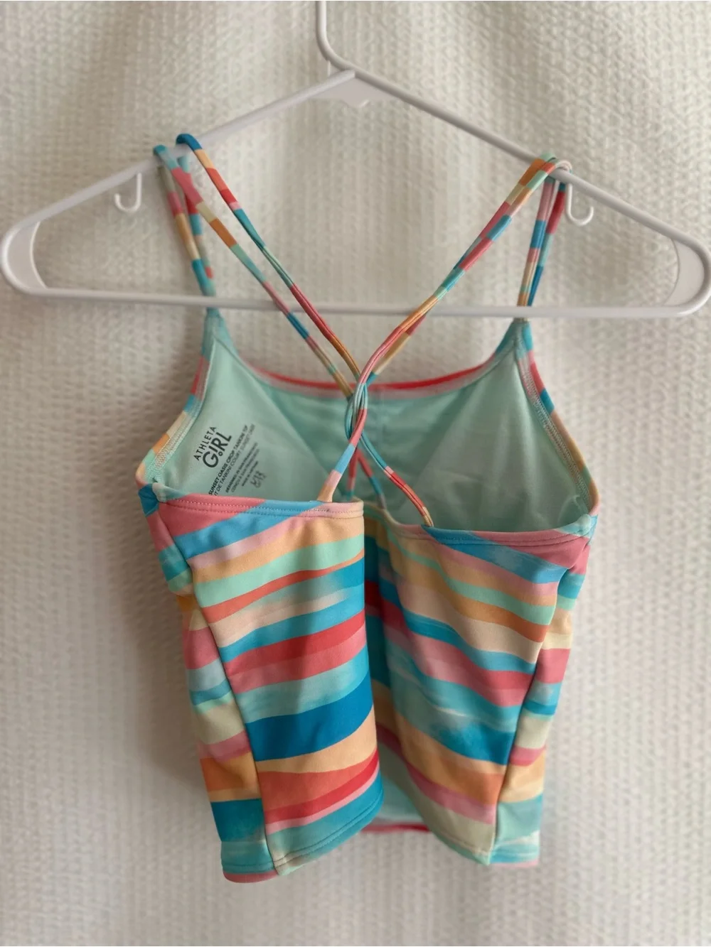 ATHLETA GIRL Sunset Oasis Crop Tankini Swim Top Striped Multicolor Size 12
